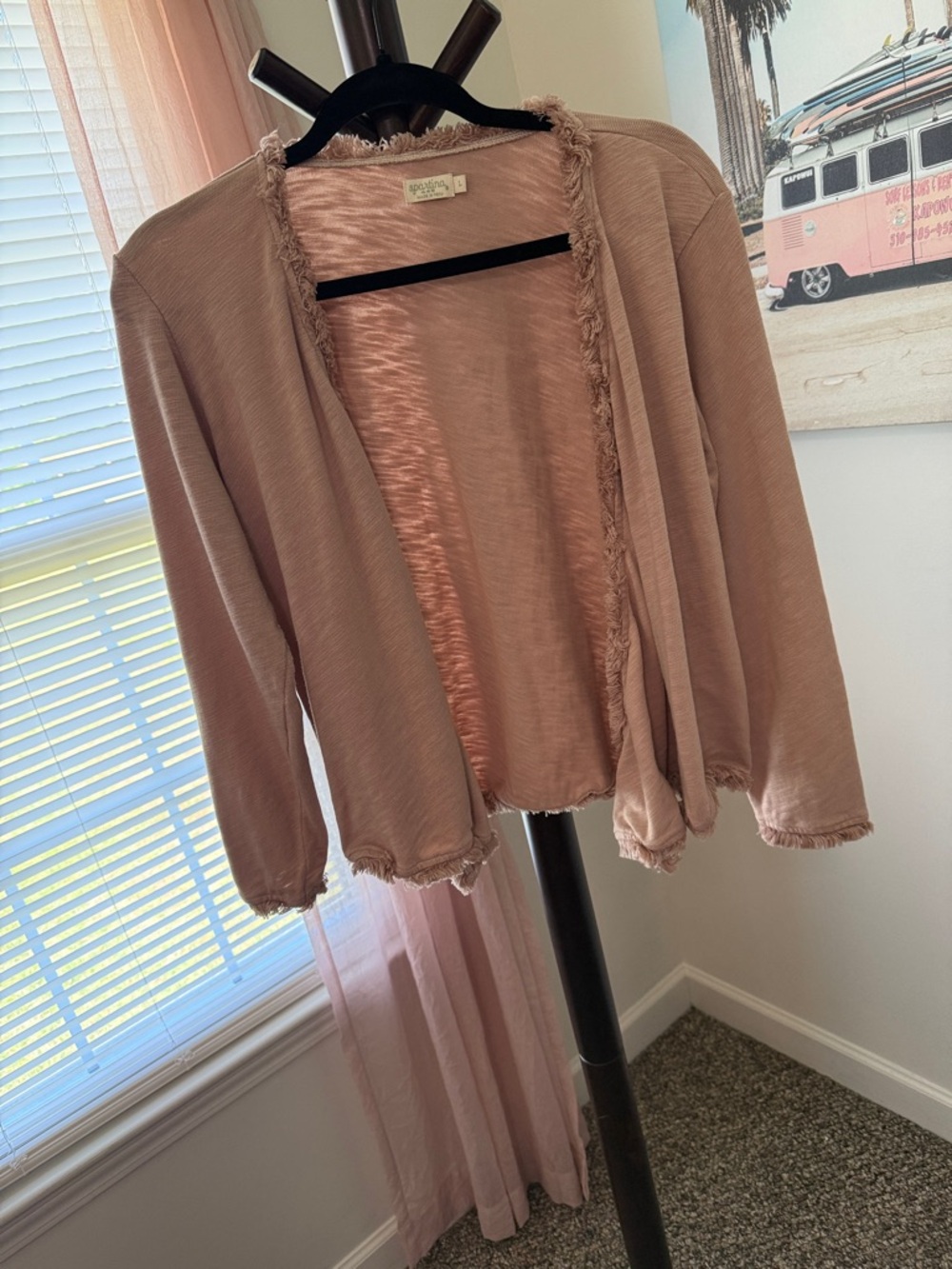 Spartina 449 Blush Pink Open-Front Frayed Cardigan